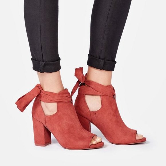JustFab Shoes - JustFab Bowa Tie Back Open Toe Bootie size 8